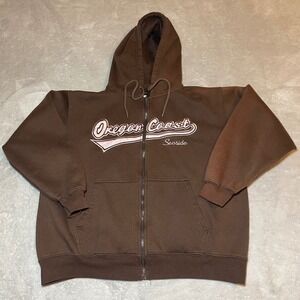 Cheneral Hoodie Adult Small Brown Oregon Coast Seaside Full Zip Sweatshirt Y2K
